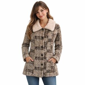 Maria Sole Made in Italy Boucle Knit Coat Faux Fur Collar Size Small